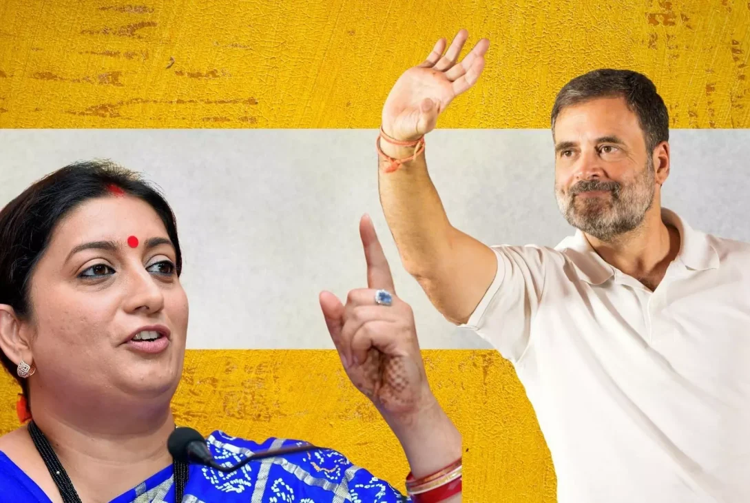 Smriti Irani and Rahul Gandhi, key political figures in the 2024 Uttar Pradesh election.
