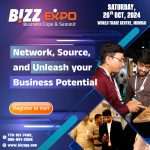 Bizz Expo promotional image with event details, date, venue, contact information, and website.